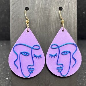 Purple and Blue Abstract Face Earrings